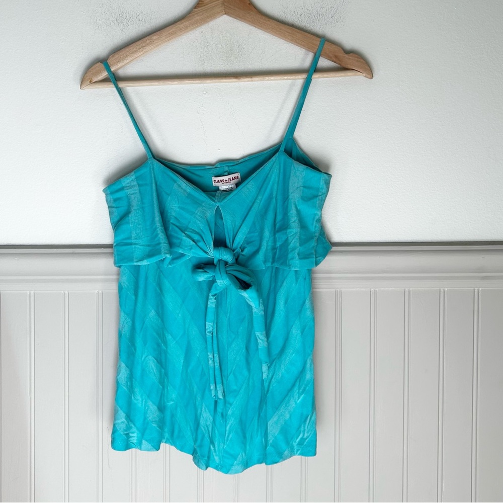 ⭐️ NEW Y2K Guess Jeans Large Turquoise Tie-Front Tank Top